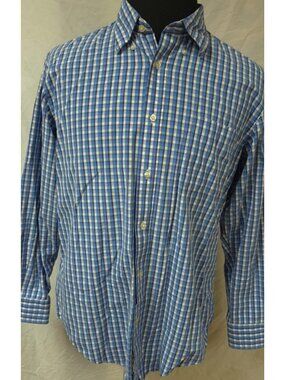 Lands' End Mens 16.5/34 Blue Check/Plaid Tailored Fit Button Down Soft Shirt
